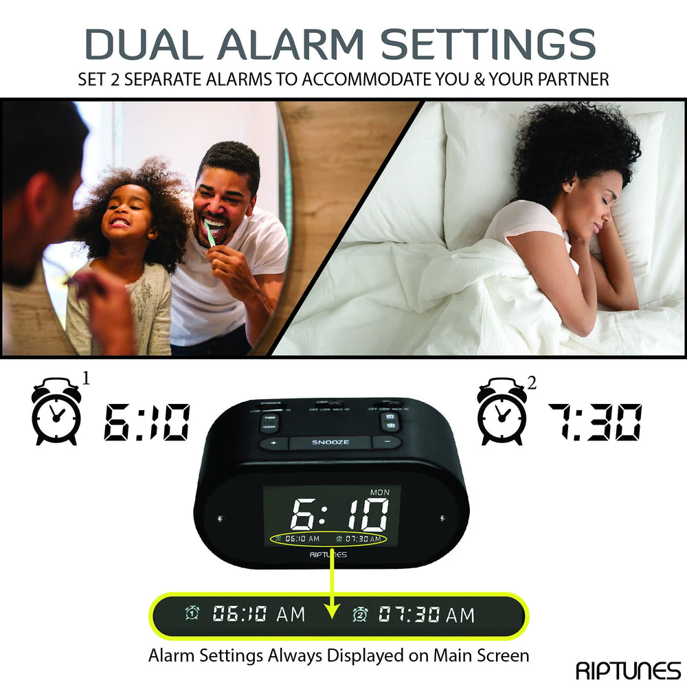 Loud Alarm Clock with Bed Shaker for Heavy Sleepers, Vibrating Alarm Clock for Hearing impaired, Dual Alarm Clock for Bedroom with Vibrating Bed Shaker USB Charging Port, Dimmer, Snooze