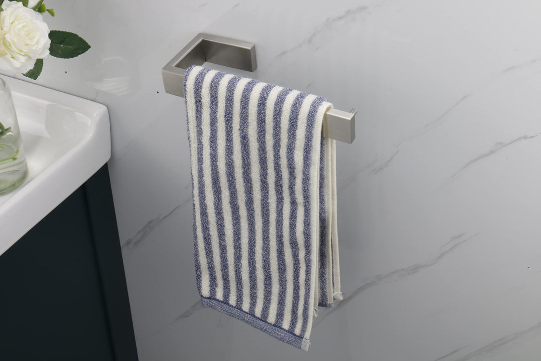 Hand Towel Holder/Towel Ring - Thicken SUS304 Stainless Steel Bathroom Hand Towel Hanger, 9 Inch Heavy Duty Wall Mounted Towel Rack, Square Hand Towel Bar for Bathroom Hardware (Brush, 9 in)