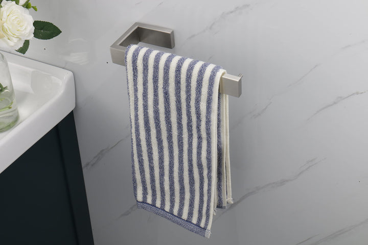 Hand Towel Holder/Towel Ring - Thicken SUS304 Stainless Steel Bathroom Hand Towel Hanger, 9 Inch Heavy Duty Wall Mounted Towel Rack, Square Hand Towel Bar for Bathroom Hardware (Brush, 9 in)