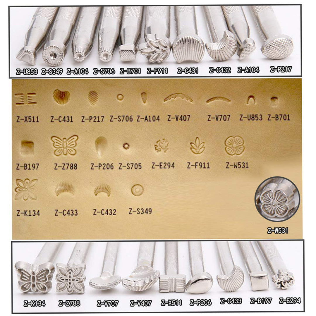 20PCS Leather Stamping Tools, Different Shape Saddle Making Stamp Punch Set, Manual Carved Embossing Hammer Kit