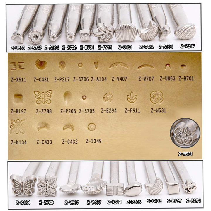 20PCS Leather Stamping Tools, Different Shape Saddle Making Stamp Punch Set, Manual Carved Embossing Hammer Kit