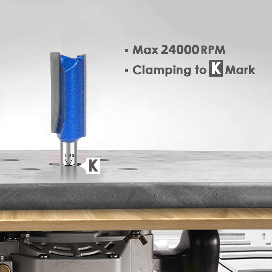 Plus Double Flute Straight Router Bit Set, 1/4 Inch Shank. Cutting Diameter in 1/4”, 5/16”, 3/8”, 1/2”. with updated Kowood C3 Carbide. Great for create groove, dado or hollow