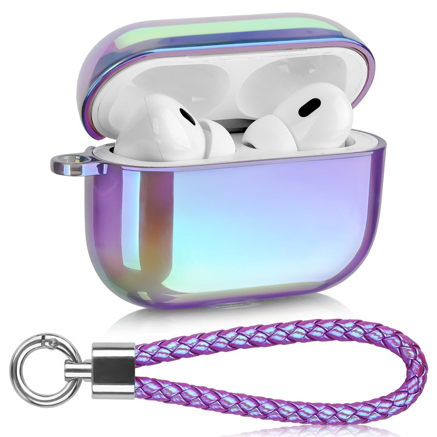 , Clear Lasher Hard PC Protective Case, Glittery Purple, Compatible with Apple AirPods Pro 1st Generation, Case Cover with Keychain