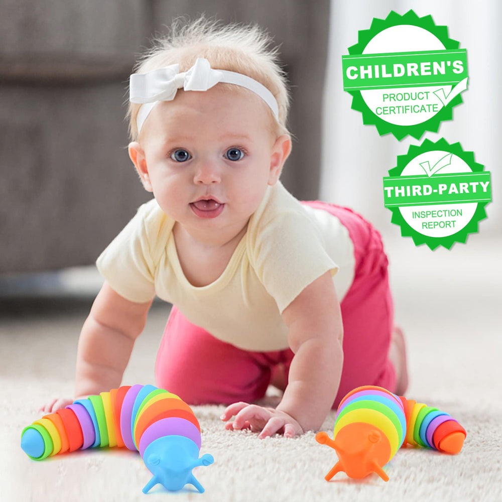 Fidget Slug Toy, Sensory Slug Fidget Toy for Kids & Adults, 2 PCS Cute 3D Articulated Sensory Toys - Can Be Spliced, Safe|Exercise Wrist Strength & Stress Relief, Great Gift for ADHD Autism B