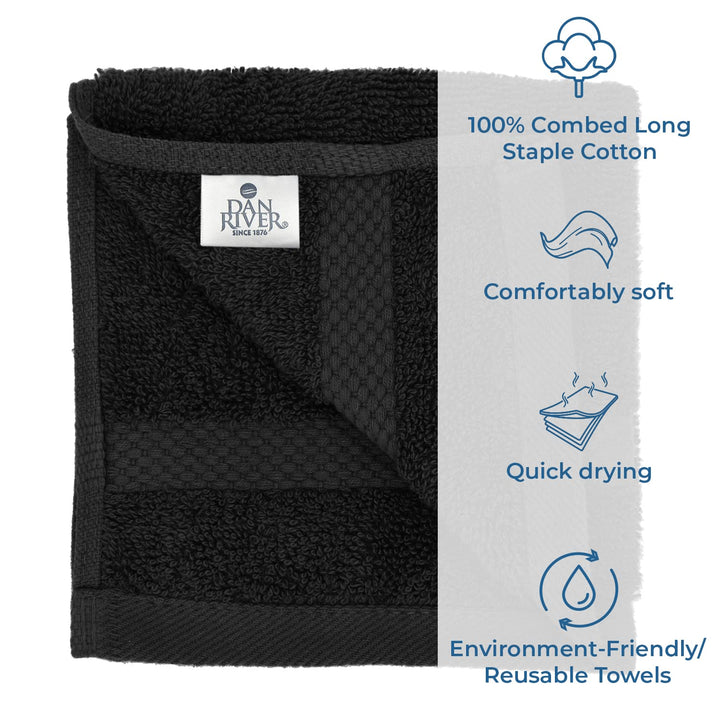 100% Cotton Face Towels 12 Pack - Premium Quality Washcloths Highly Absorbent Towels for Bathroom, Spa, Gym - Quick Dry Essential for Daily Use 12x12 in, 600 GSM – Black