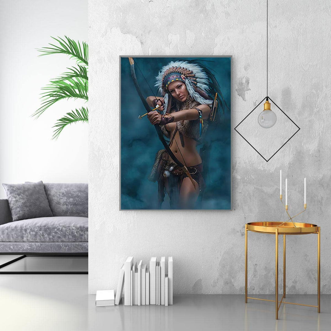 Native American Canvas Wall Art - American Indian Girl Women Headdress Feathered Art Canvas Prints for Wall Decor, Living Room Bedroom Kitchen Decoration (16x24in(40x60cm)-Unframed)