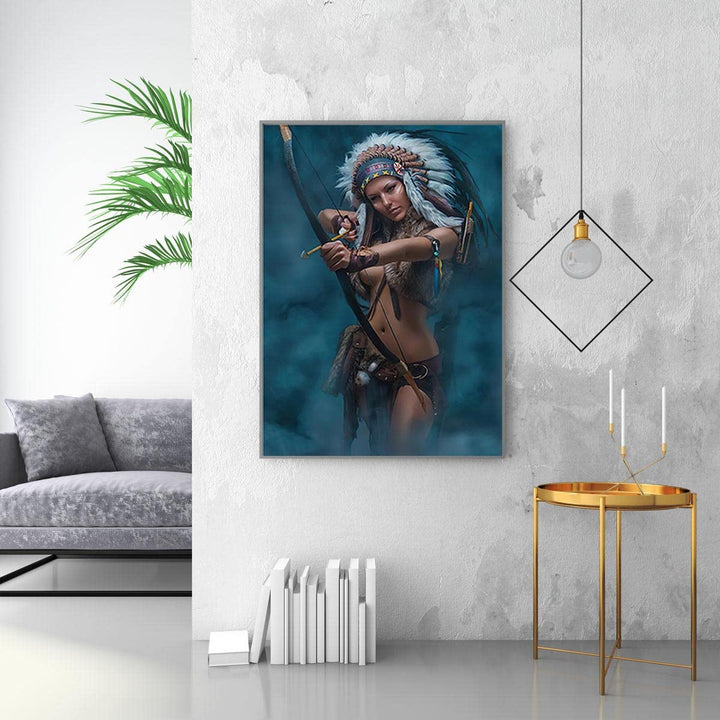 Native American Canvas Wall Art - American Indian Girl Women Headdress Feathered Art Canvas Prints for Wall Decor, Living Room Bedroom Kitchen Decoration (16x24in(40x60cm)-Unframed)