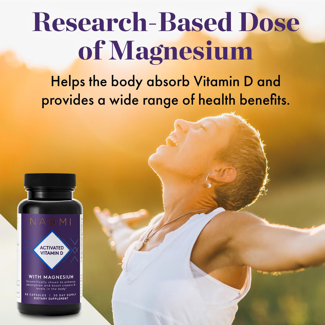 Activated Vitamin D3 5000 IU (125 mcg) Supplement with Magnesium for Strong Bones, Teeth, Muscle, Immune and Mood Support, Non-GMO, Gluten Free, 60 Veggie Caps, 30 Day Supply