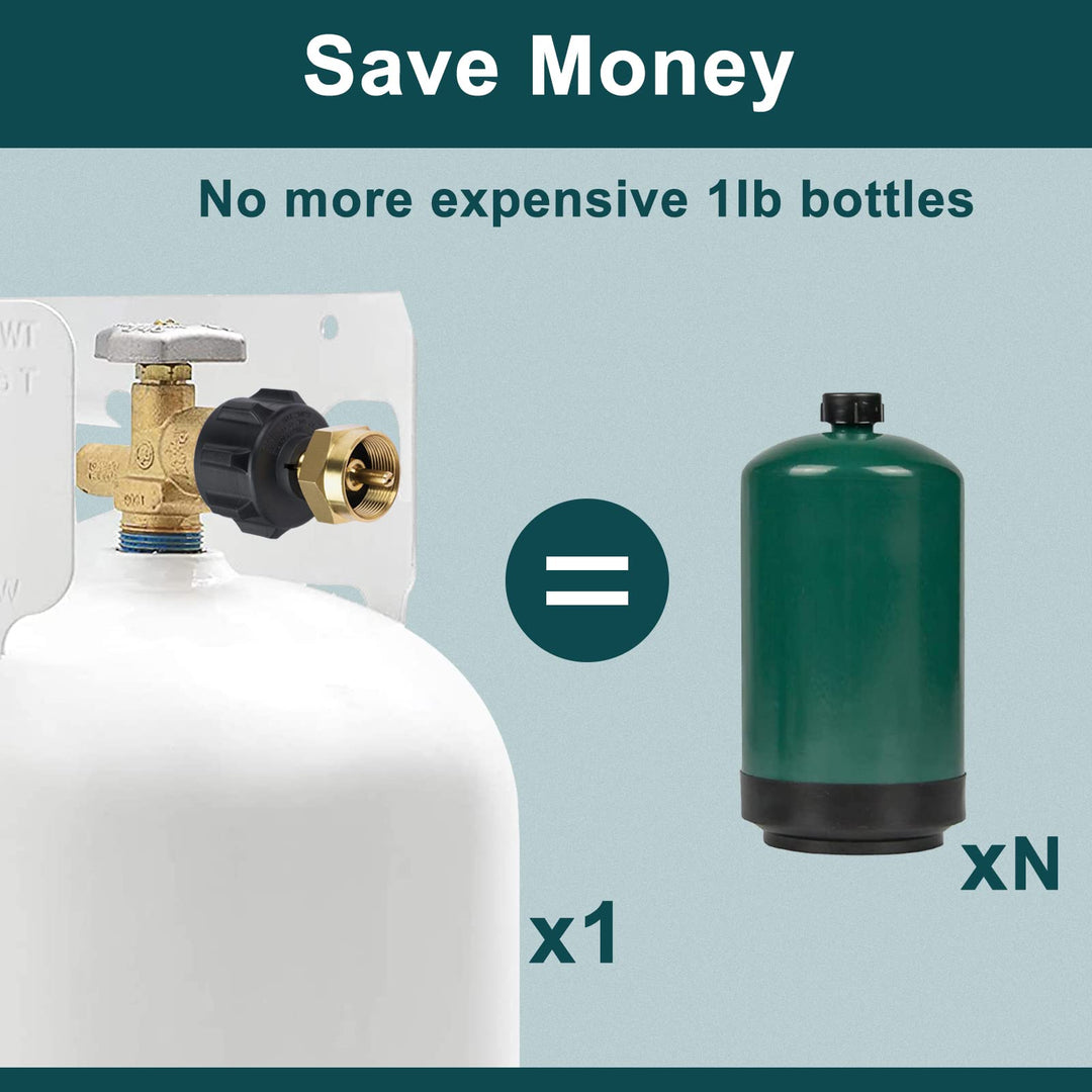 Propane Refill Adapter, Fill 1 Pound Bottles from 20lb Tank, Easy to Use, Solid Brass