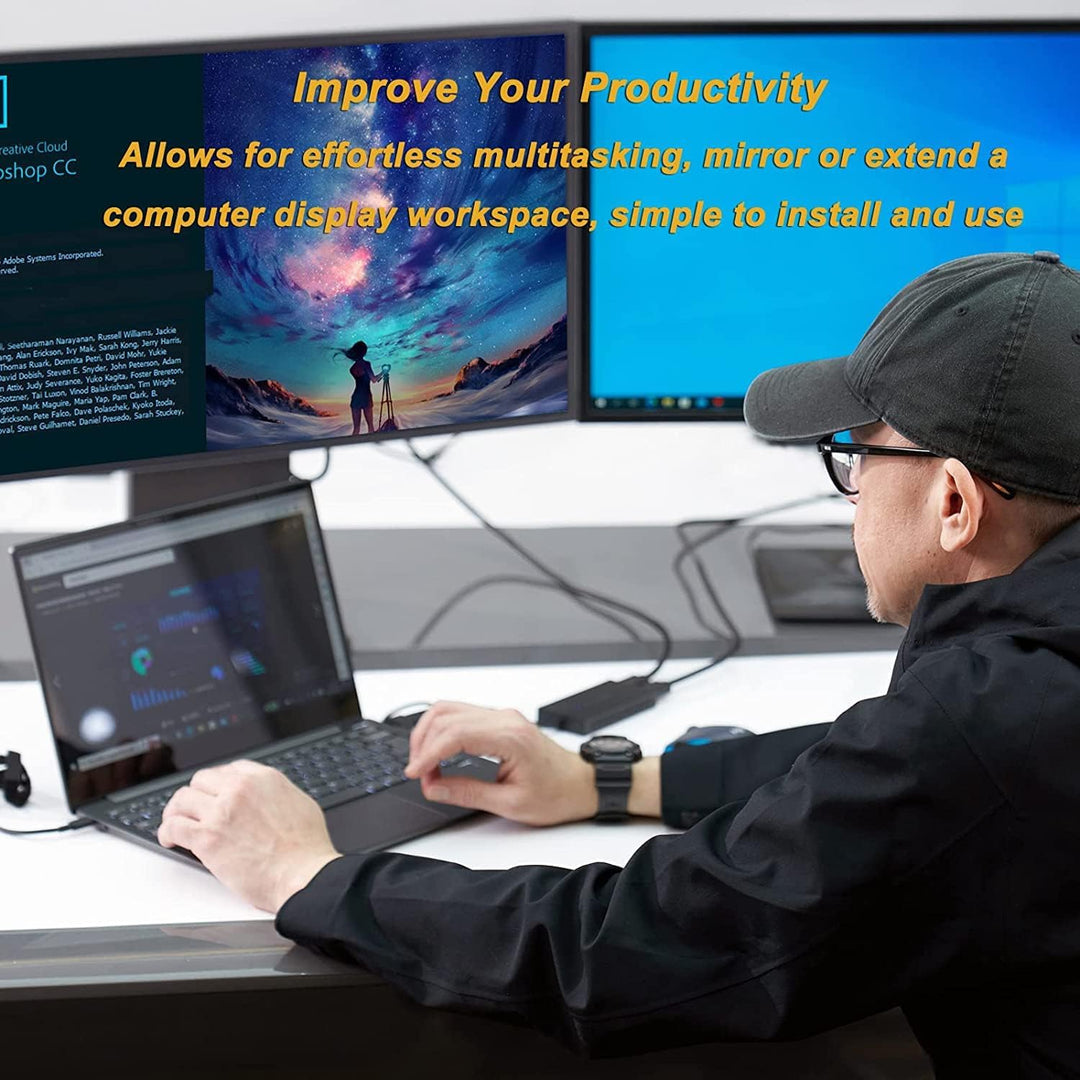 USB 3.0 or USB C to HDMI Adapter for Dual Monitors, Universal Video Graphics Adapter for Mac and Windows, Thunderbolt 3/4, USB 3.0 or USB-C, 1080p@60Hz