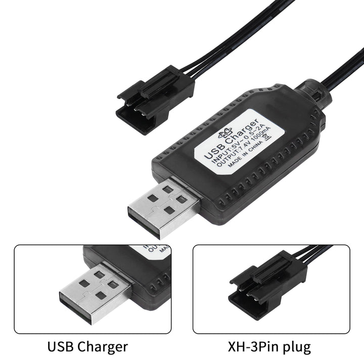 2 Pack 7.4V LiPo Battery USB Charger Cable with SM-3P Plug Connector for RC Model Vehicle Buggy Car Truck Boat