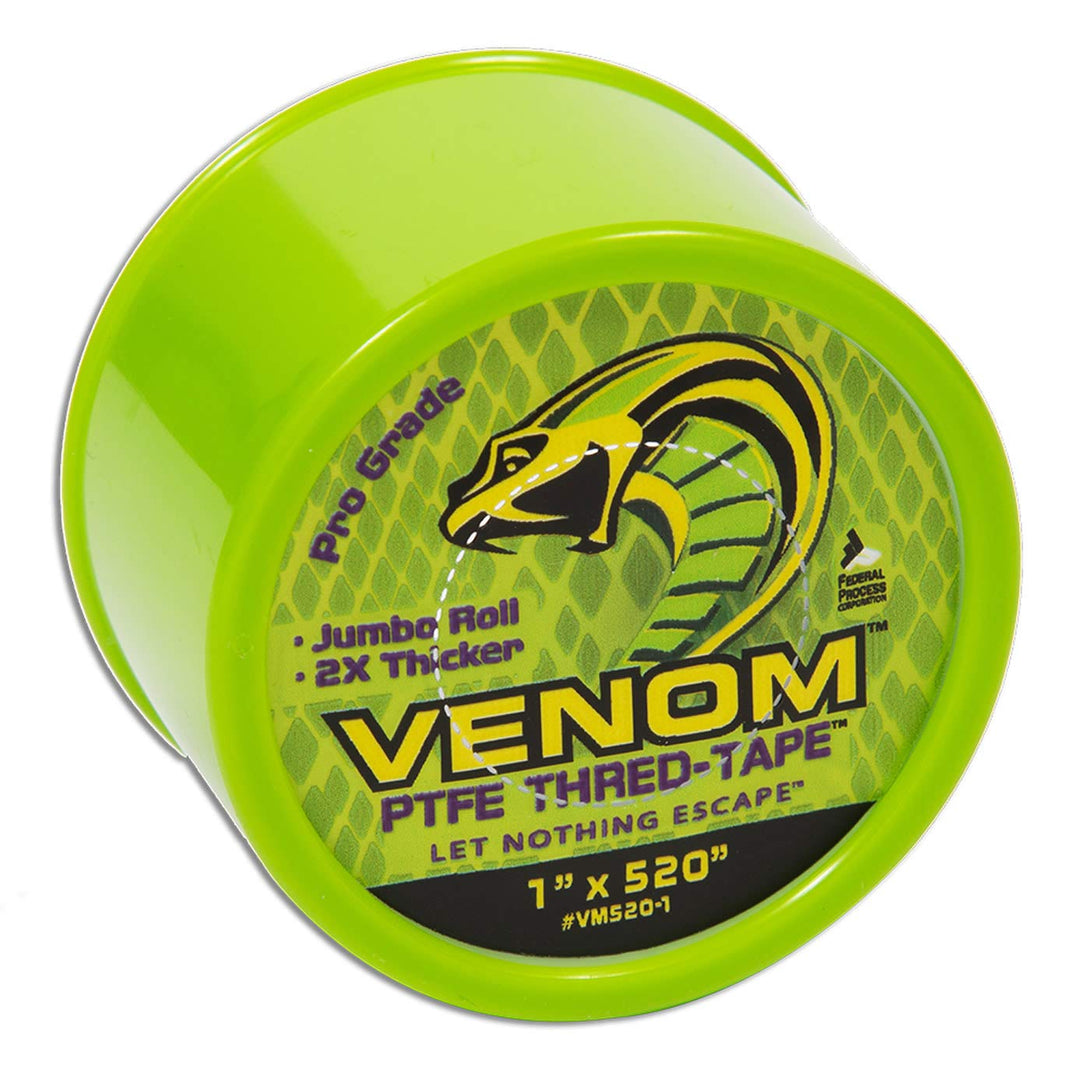Venom Pro-Grade PTFE Thread Tape, 1 x 520 Roll – Professional-Grade, 99.9% Pure, 2X Thicker, No Dyes, UL-Approved for Plumbing, Potable Water, Food Grade, and Oxygen Systems