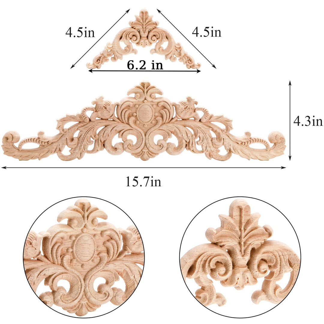 12 Pieces Wood Appliques Onlays, Decorative Wooden Applique Carved Natural Long Trim Appliques and Onlays for Bed, Door, Cabinet, Dresser, Wardrobe, Furniture Decoration, 2 Sizes