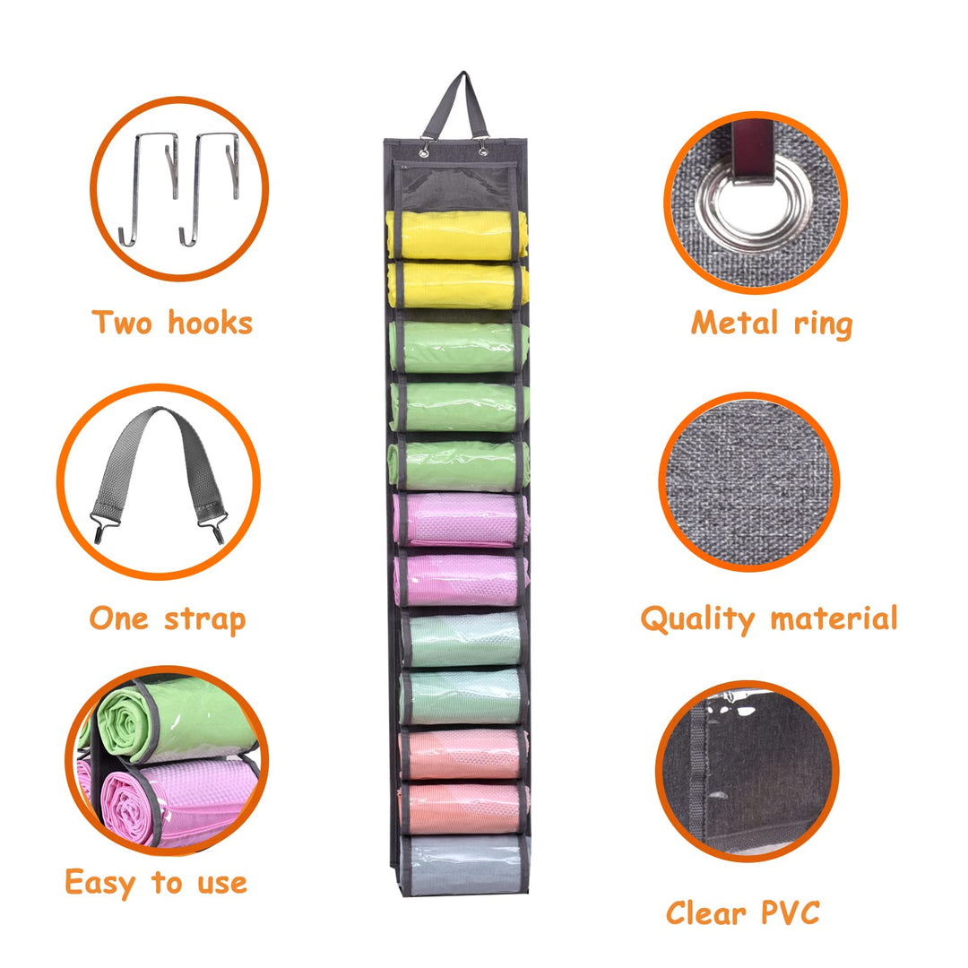 Legging Storage Organizer Hanging Legging Storage Hanger with 24 Compartments, Hanging Legging Holder Organizer for Yoga Leggings Clothes Roll (Gray)