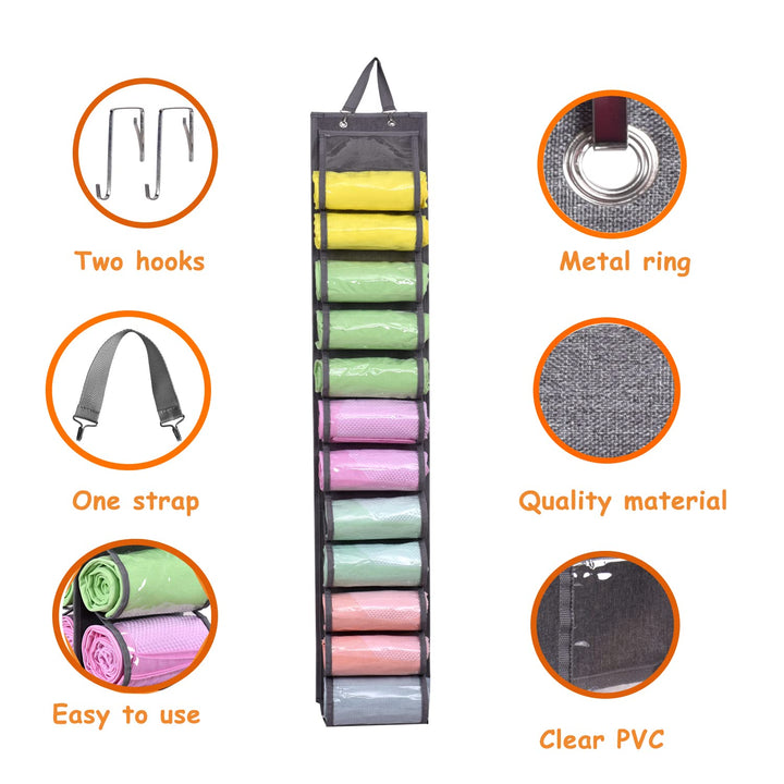 Legging Storage Organizer Hanging Legging Storage Hanger with 24 Compartments, Hanging Legging Holder Organizer for Yoga Leggings Clothes Roll (Gray)