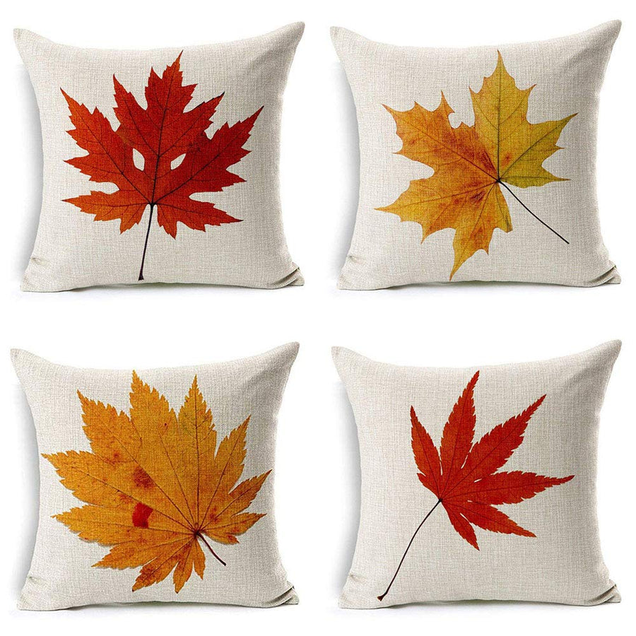 Fall Decor Cotton Linen Leaves,Maple Leaf Autumn Decorations Cushion Covers 18 x 18 Inch Sofa Home Decor Throw Pillow Case for Bed Pillow Covers Set of 4