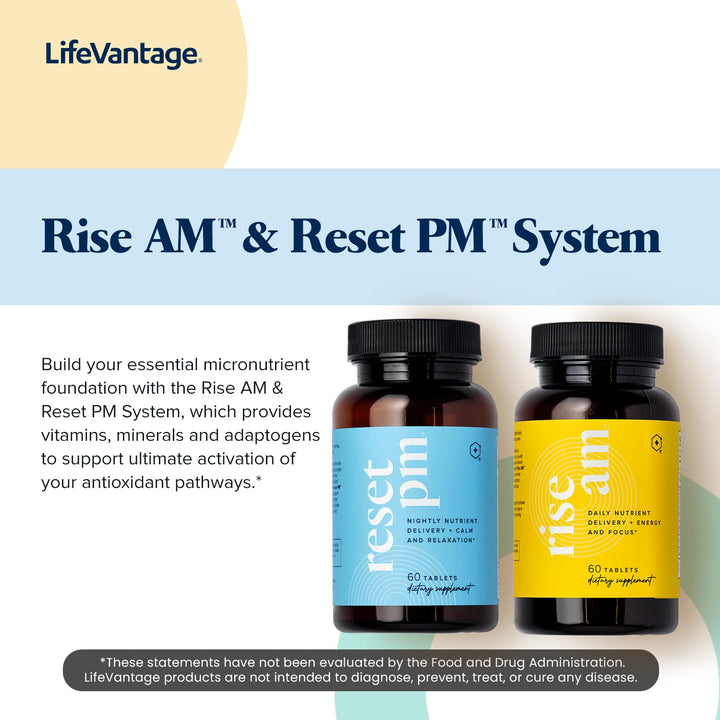 Rise AM &amp; Reset PM System - Combination of Rise AM &amp; Reset PM System, a Multivitamin for Men and Women Supplement Provides Vitamins, Minerals, and Adaptogens. - 60 Tablets per Bottle