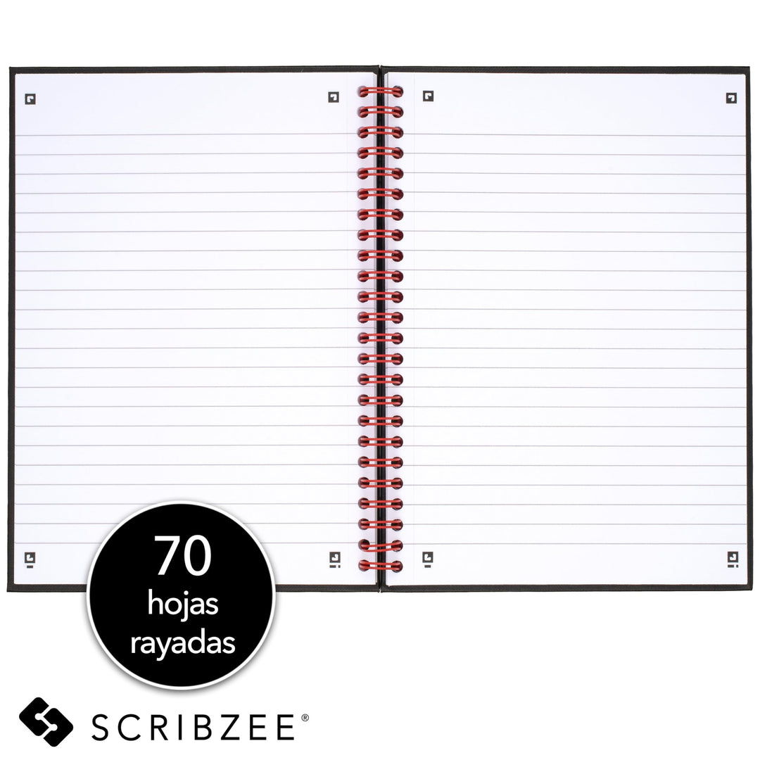 Black n&#39; Red Twin Wire Hardcover Notebook, 8-1/4 x 5-7/8, Black/Red, 70 Ruled Sheets (L67000)