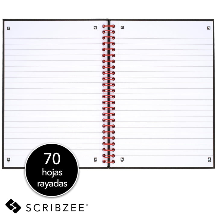Black n&#39; Red Twin Wire Hardcover Notebook, 8-1/4 x 5-7/8, Black/Red, 70 Ruled Sheets (L67000)