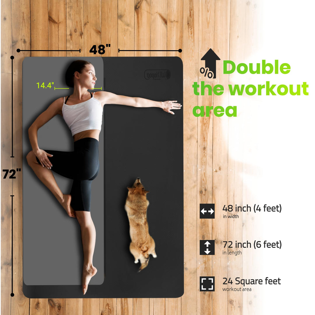 Gogokiwi Large Yoga Mat (6&#39;x4&#39;) Extra Wide 1/4 Inch Thick Workout Mat for Home, Non Slip Fitness &amp; Exercise Mat for Home Gym, Yoga, Pilates, Stretching, and Floor (Just Black)