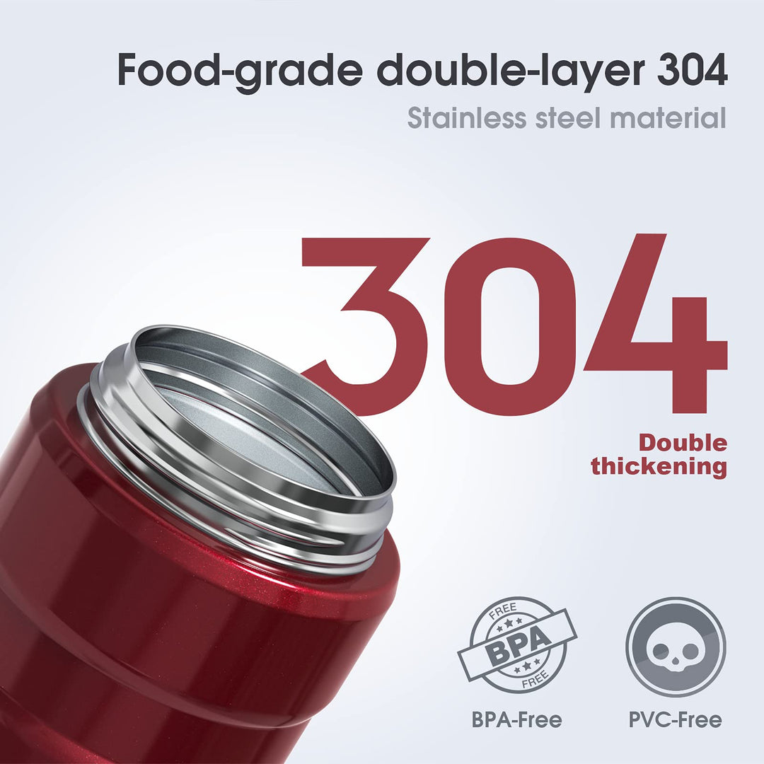 Containers for Hot Food, 2 Pack insulated food jar for hot, soup vessels, Lunch box containers for hot cold food with carry bag and Folding Spoon