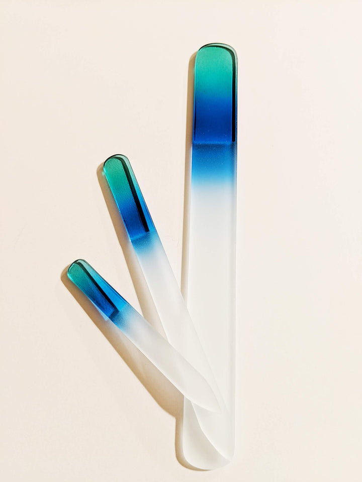 Bywabeé Etched Crystal Glass Nail File Set, Pedicure Files, Green/Blue, Small, Medium, 3 Piece