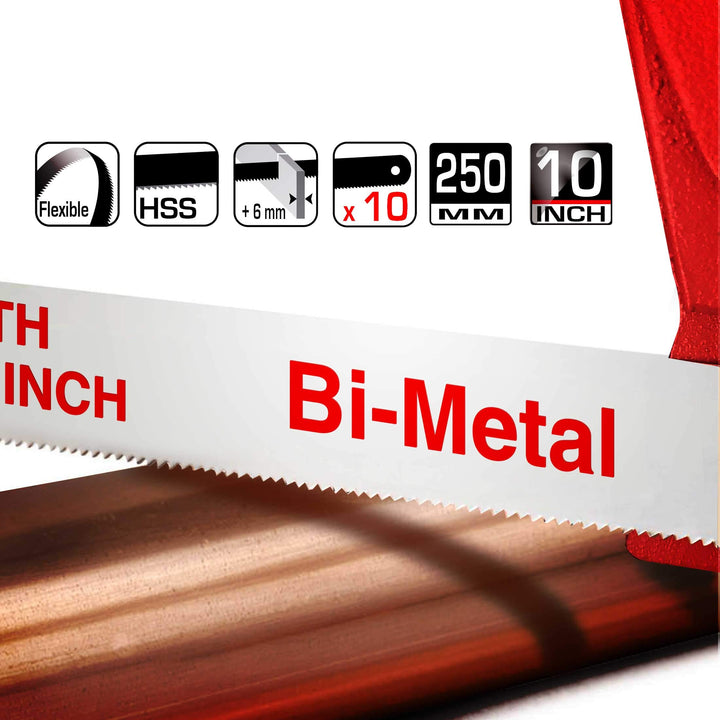 10 Hacksaw Blades Replacement Bi-Metal(10 Pack) 18 TPI High Speed Steel Grounded Teeth HT0119-CT