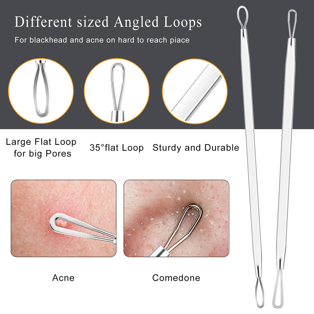 Pimple Popper Tool Kit - 6 Pcs Blackhead Remover Comedone Extractor Tool Kit with Metal Case for Quick and Easy Removal of Pimples, Blackheads, Zit Removing, Forehead, Facial and Nose(Silver)