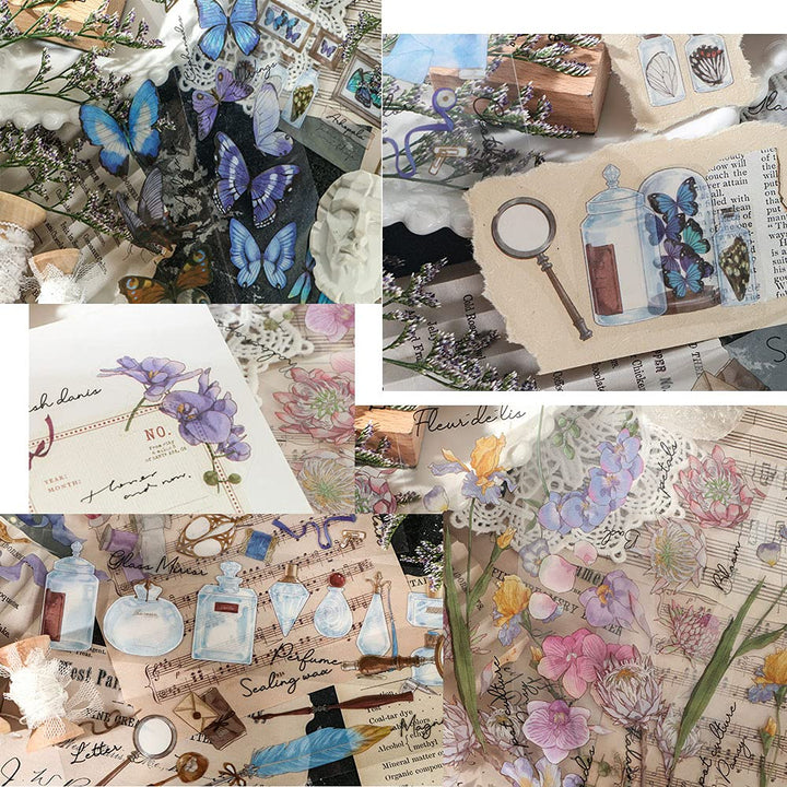 6 Pack Vintage Scrapbook Sticker Plant Rose and Butterfly Styles PET Transparent Decal for DIY Craft Card Making Scrapbook Journal and Planner