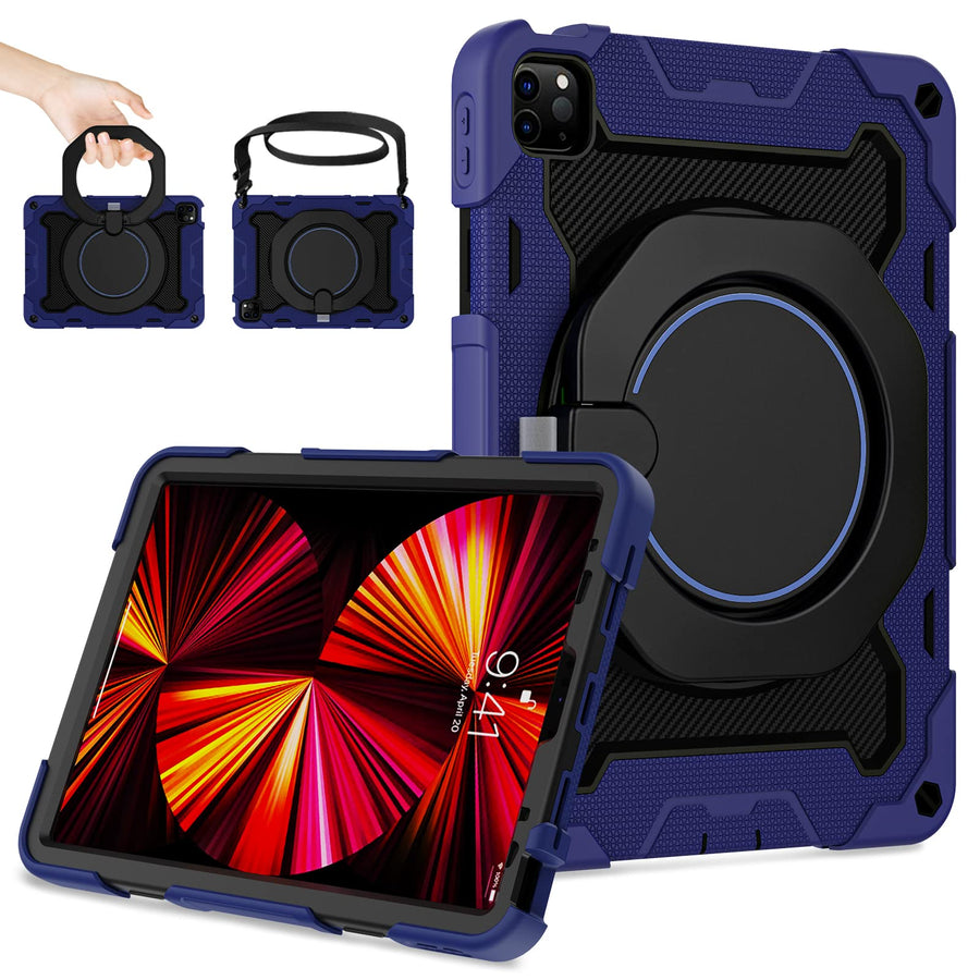 for iPad Air 5th 4th Generation Case 10.9 inch and iPad Pro 11 inch Case 4th 3rd 2nd 1st Gen for Kids (Without Screen Protector), 360 Kickstand Handle Shoulder Strap Case