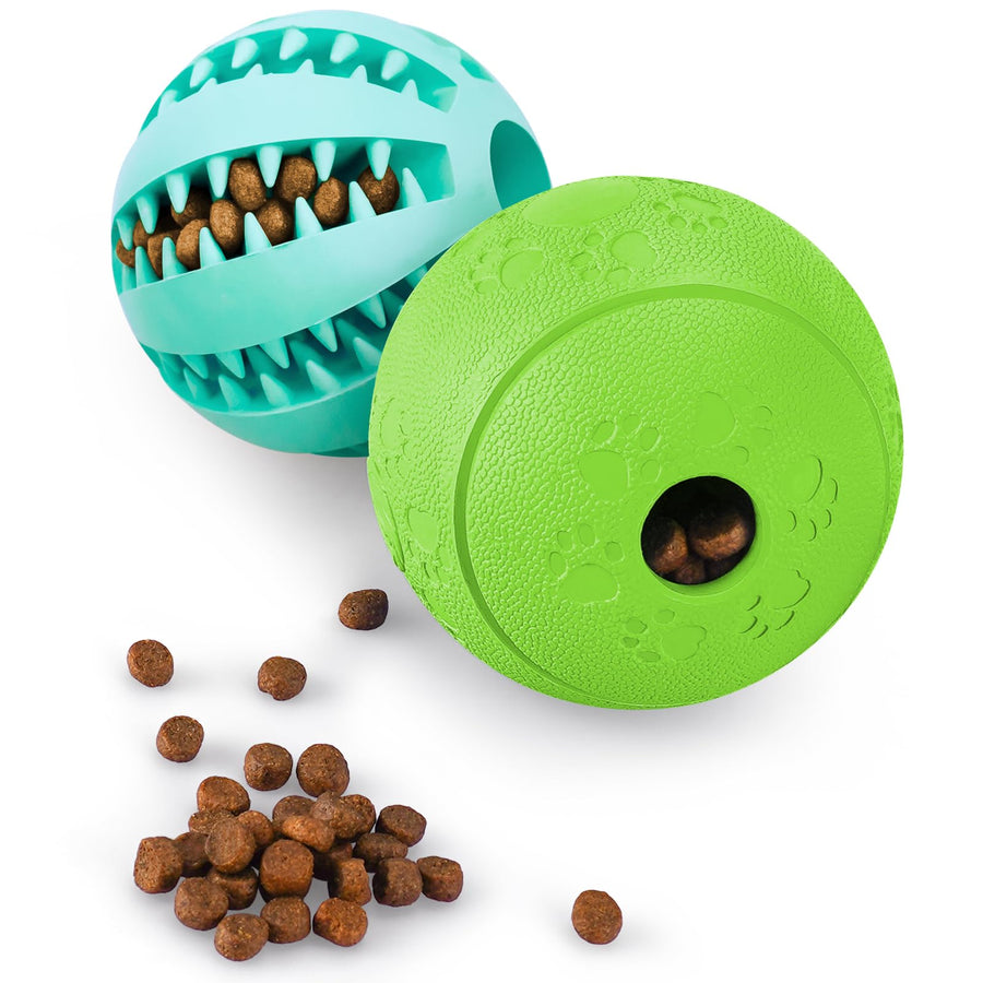 Dog Puzzle Toy 2 Pack, Interactive Dog Toys for Treat Dispensing, Durable Puppy Toys for Teething, Dog Treat Ball for Teeth/Slow Feeder/IQ Training/Playing, Blue-2.75‘’, Green-3.14‘’