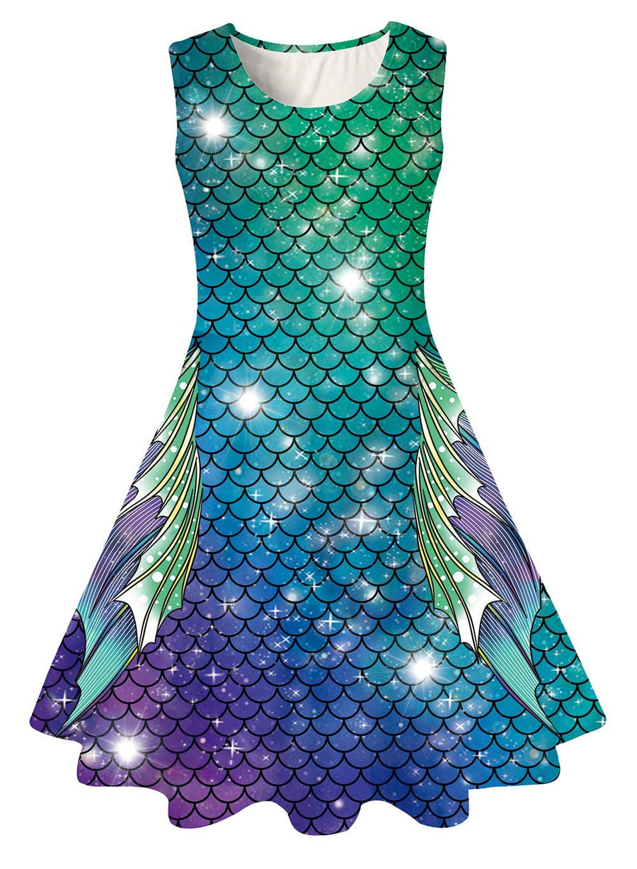 Funnycokid Girls Mermaid Dress Summer Sundress Kids Bir