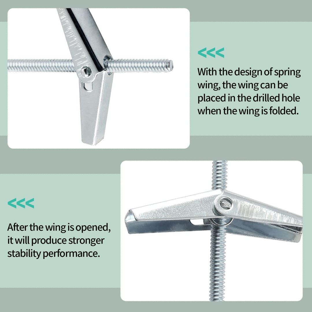 30Pcs 1/4 x 3 Inch Round Head Toggle Bolt and Wing Nut, Metal Toggle Bolts Heavy Duty Wall Anchor Bolts Molly Screws for Drywall Wood Hanging Item