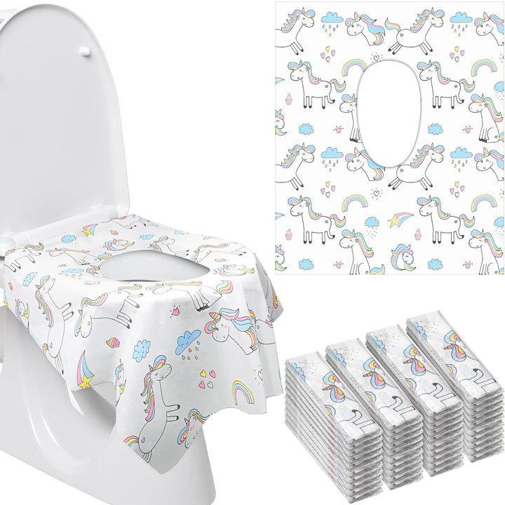40 Pcs Toilet Seat Covers Disposable for Kid Toddler Extra Large Paper Potty Seat Cover Potty Training Liners Individually Wrapped Portable Toilet Seat Cover for Travel (Unicorn Style)