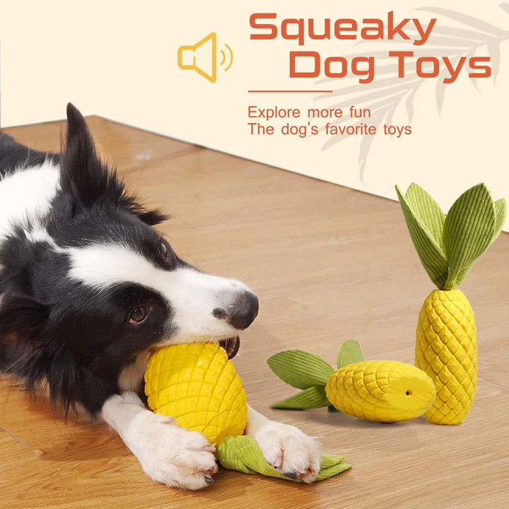 Squeaky Dog Toys for Aggressive Chewer Large Medium Breed Dog, Indestructible Tough Dog Chew Toys with Natural Rubber (Pineapple)