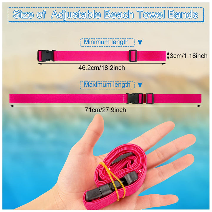 4 Pcs Towel Bands for Beach Chairs Adjustable Beach Towel Holder Elastic Chair Clips Towel Straps for Beach Pool Cruise Carnival Ship Travel Vacation Accessories Essentials, 4 Colors