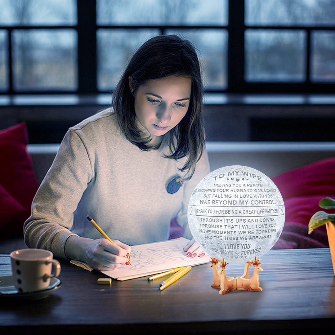 K KENON Engraved 3D Moon Lamp Anniversary Valentine‘s Gift for Wife, to My Wife Gifts from Husband, Personalized 5.9 Inch 3D Printing Moon Light Gift for Wife Birthday Mother's Day Gift