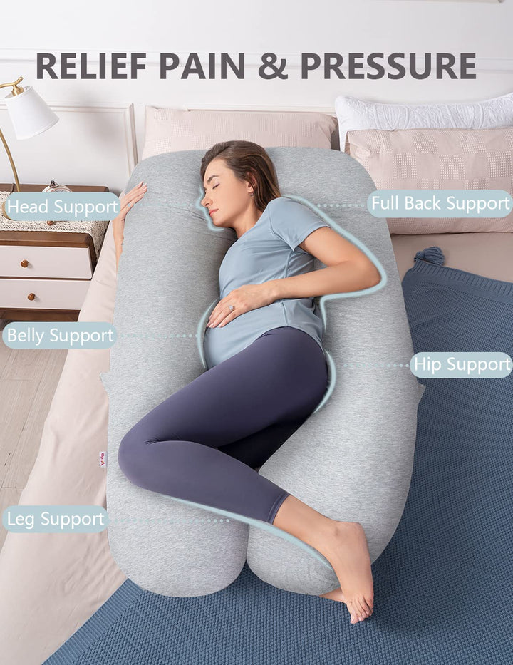 AngQi Maternity Pillow for Pregnant Women, Cooling Pregnancy Pillows for Sleeping - Maternity Body Pillow with Purple Jersey Double Zipper Removable Pillowcase 55inches