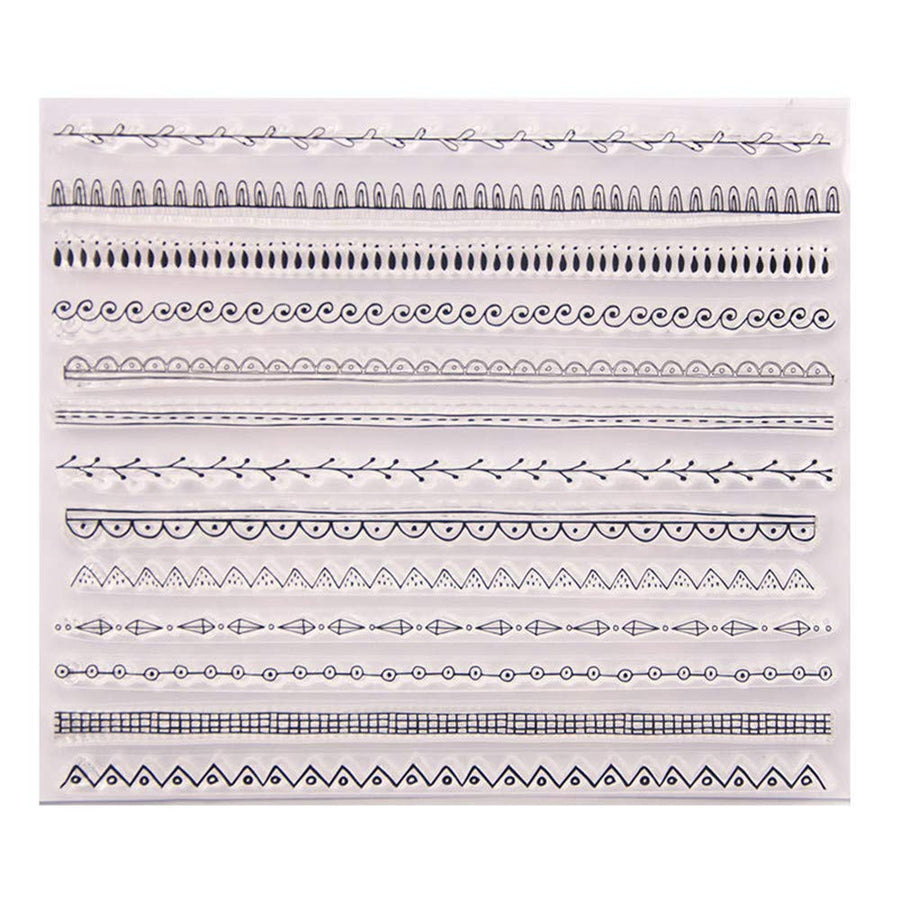 Different Types Lines Waves Plaid Leaves Lines Borders Stamps Rubber Clear Stamp Decorative Card Making Clear Stamps