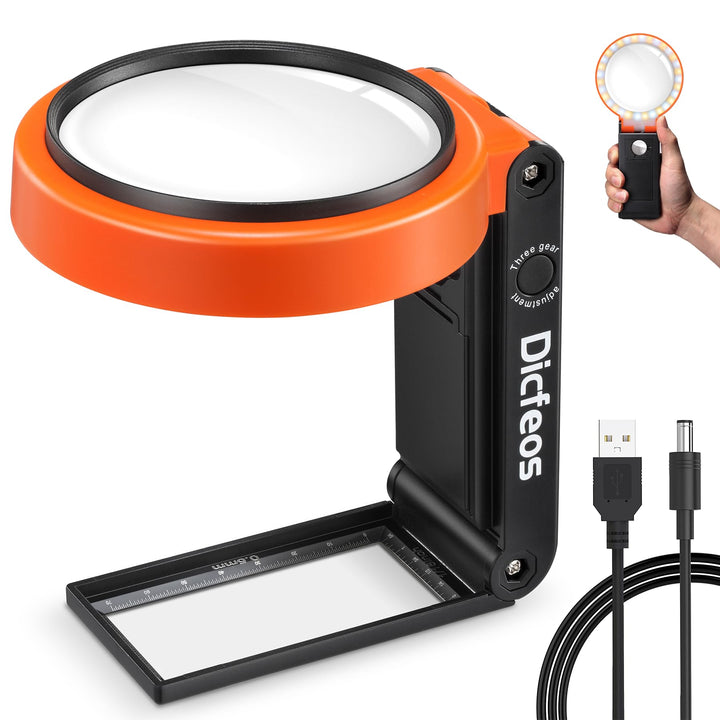 Dicfeos 30X 40X Magnifying Glass with Light and Stand, 