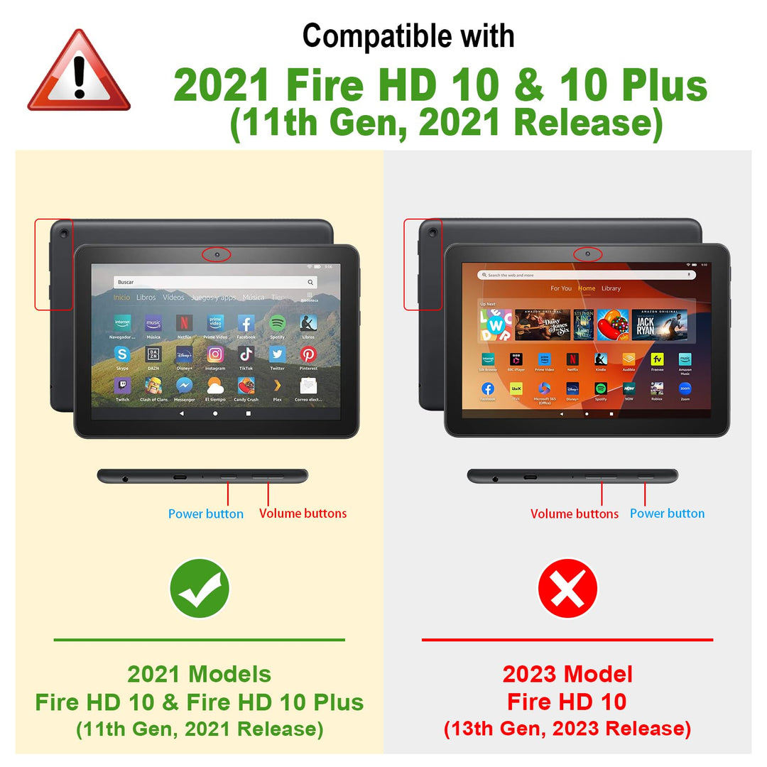Silicone Case for Fire HD 10 and Fire HD 10 Plus Tablet (Only compatible with 11th Generation 2021 Release) - [Honey Comb] Light Weight Shock Proof Back Cover, Black
