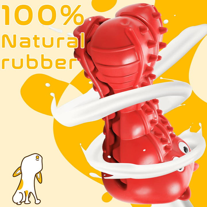Squeaky Dog Toys for Aggressive Chewers, Tough Indestructible Chew Toys for Large Medium Breed Dog with Non-Toxic Natural Rubber (Hippo-red)