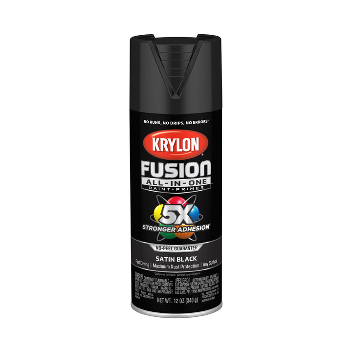 12 oz Krylon K02754007 Black Fusion All-In-One Paint & Primer Spray Paint, Matte