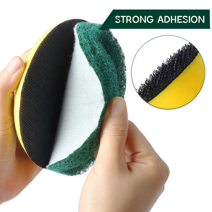Power Scrub Pads Drill Attachment, 15 Pieces 5 Inch Headlight Restoration Kit Cleaning Kit Scouring Pads with Baker and Universal Shaft for Kitchen, Bathroom, Grout, Carpet, Tub, Grill, Tile
