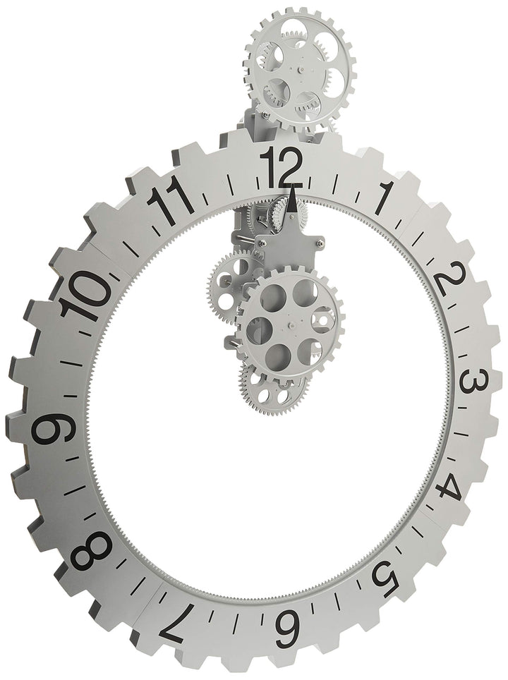 Kikkerland Big Wheel Revolving Wall Clock, Silver
