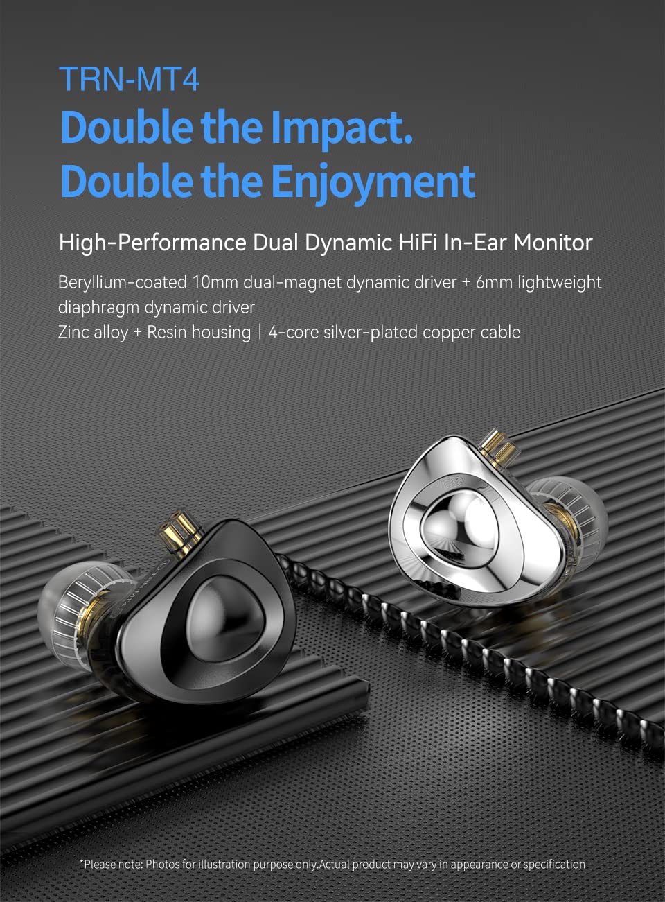 TRN V80 Balance in Ear Headphone, 2BA and 2DD Hi-Fidelity Stage Monitor Earphone Metal Studio Audio Headset with Detachable 2Pin Cable Netural Sound Musician Earbuds(Blue No Mic)