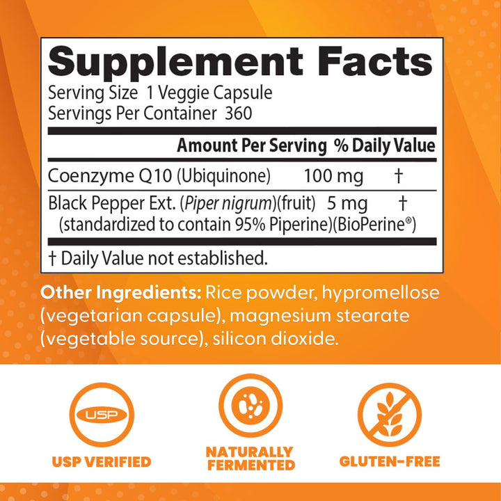 Doctor's Best High Absorption CoQ10 with BioPerine, Gluten Free, Naturally Fermented, Vegan, Heart Health & Energy Production, 100 mg 360 Veggie Caps(Pack of 1)