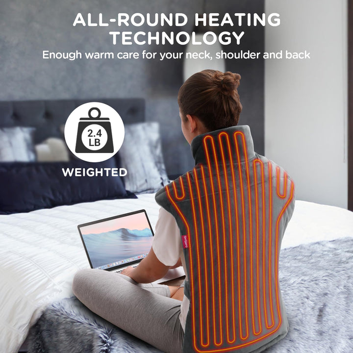 Comfytemp Heating Pad for Back Pain Relief, FSA HSA Eligible 22x33 XXL Weighted Electric Neck Shoulders Heat Pad, 2H Auto-Off, Large Back Heated Wrap, Birthday Gifts for Women Men, Washable, Gray