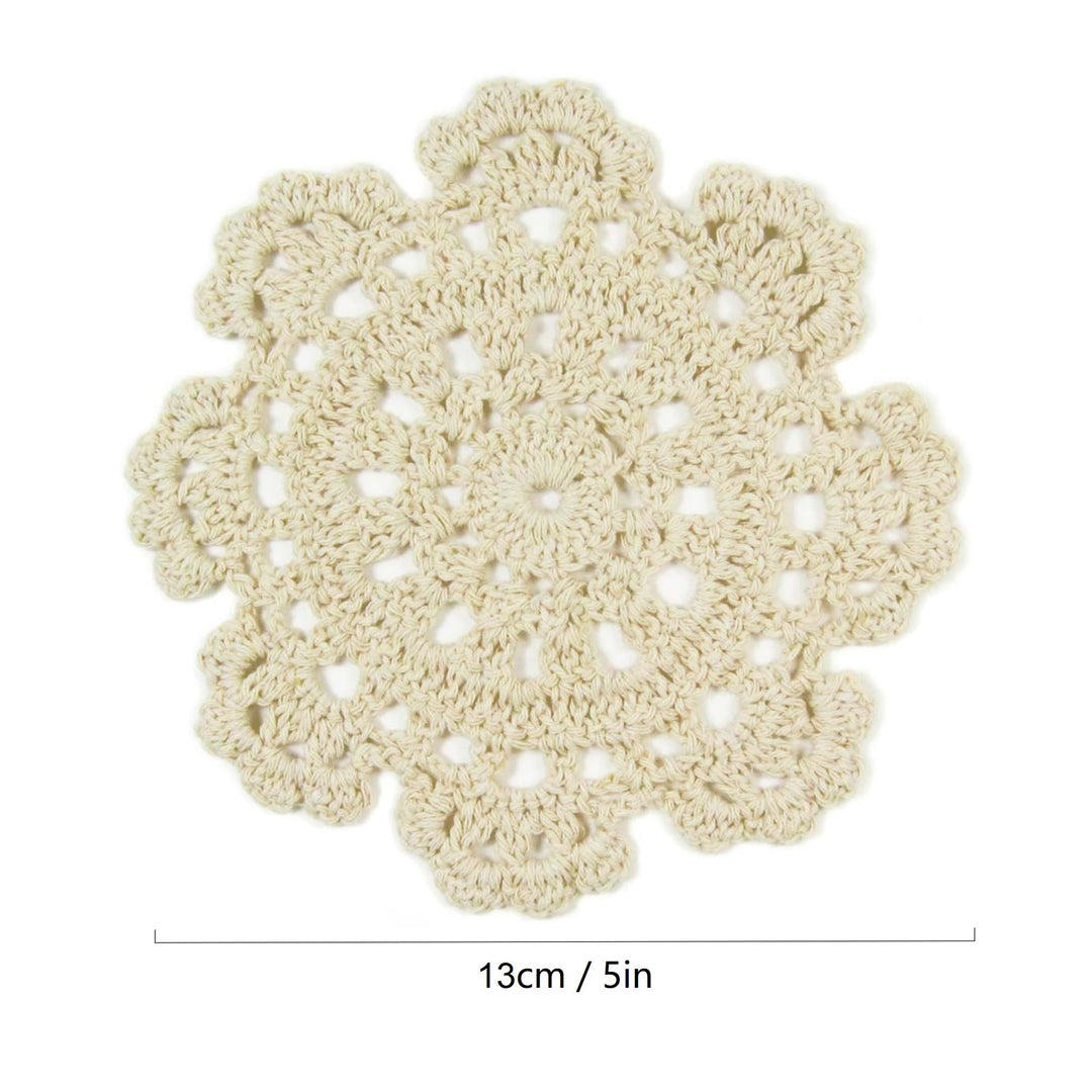 Small Handmade Crochet Round Cotton Lace Table Placemats Doilies for Cup/Glass Value Pack [Set of 4], Medallion, 5 inch, Beige