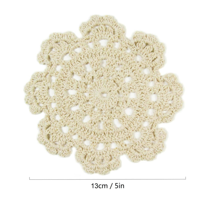 Small Handmade Crochet Round Cotton Lace Table Placemats Doilies for Cup/Glass Value Pack [Set of 4], Medallion, 5 inch, Beige